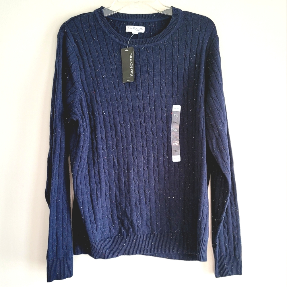 Kim Rogers NWT Navy Cable Crew Sweater with Primary Color Speckles Sz Petite XL